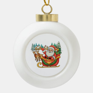 Adorno De Cerámica Tipo Bola Santa Reno Ciervo Navidad Xmas Retro Antiguo