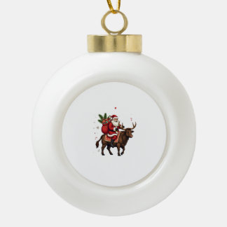 Adorno De Cerámica Tipo Bola Santa Vintage Montando Vaca Altlandesa Navidad Vec