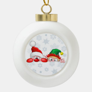 Adorno De Cerámica Tipo Bola Santa y elfo Personajes divertidos y adorables mir