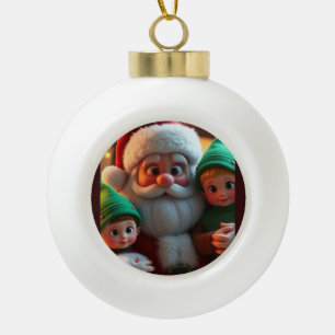 Adorno De Cerámica Tipo Bola Santa y sus elfos