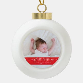 Adorno De Cerámica Tipo Bola Script Estiloso Mi Primer Navidad Bebé Rojo