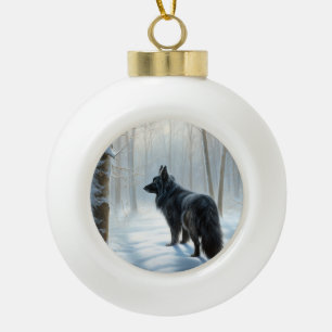 Adorno De Cerámica Tipo Bola Sheepdog belga deja que nieva a Navidades