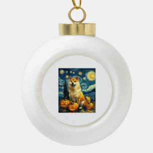 Adorno De Cerámica Tipo Bola Shiba Inu Perro Lindo Halloween Jack O Lantern Cal