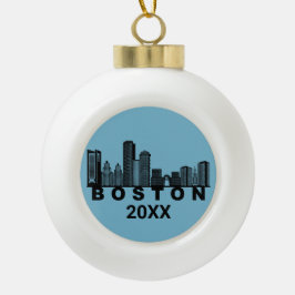 Adorno De Cerámica Tipo Bola Silueta del horizonte de Boston 