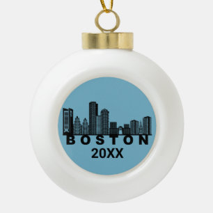 Adorno De Cerámica Tipo Bola Silueta del horizonte de Boston