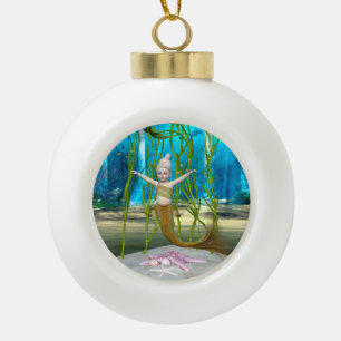 Adorno De Cerámica Tipo Bola Sirena Pequeña Fantasía Niña, Océano Azul