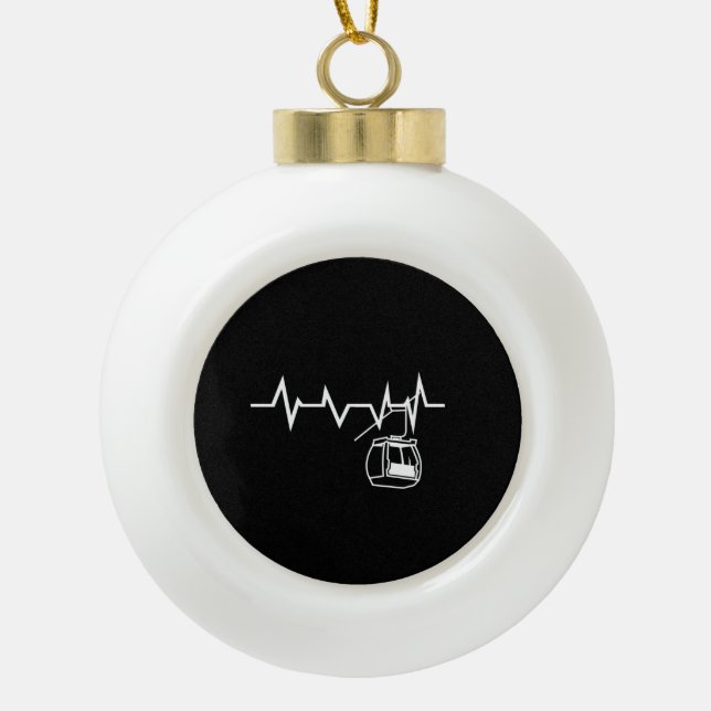 Adorno De Cerámica Tipo Bola Ski Lift Heartbeat Skier (Anverso)