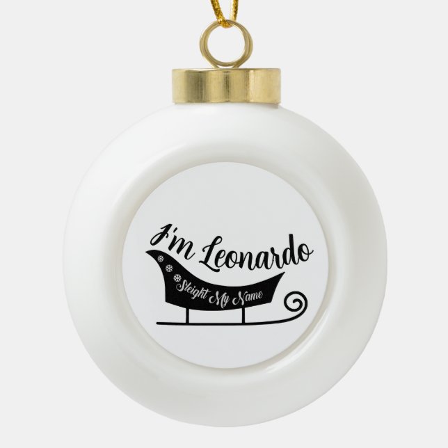 Adorno De Cerámica Tipo Bola Sleigh Mi Nombre. (Anverso)