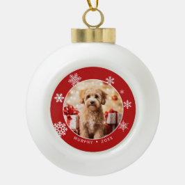 Adorno De Cerámica Tipo Bola Snowflake Dog Photo Ornament with Tree Backside