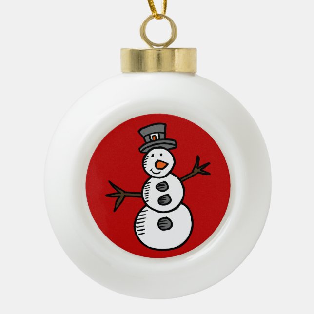 Adorno De Cerámica Tipo Bola Snowman (Anverso)