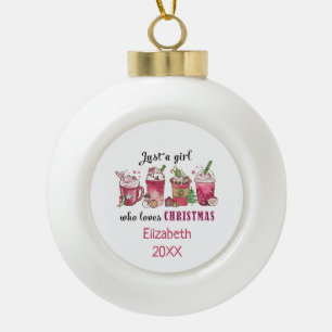 Adorno De Cerámica Tipo Bola Solo una chica que ama el café divertido de Navida