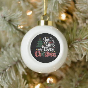 Adorno De Cerámica Tipo Bola Sólo Una Chica Que Ama La Navidad Plaid Árbol Muñe
