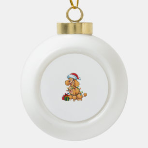 Adorno De Cerámica Tipo Bola Sombrero de Santa Luces de Navidad Caniche Perro N