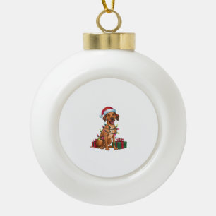 Adorno De Cerámica Tipo Bola Sombrero de Santa Luces de Navidad Perro Thai Ridg