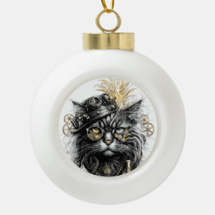 Adorno De Cerámica Tipo Bola Sprocket-Paws El Gato Steampunk Divertido 