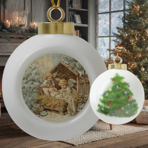 Adorno De Cerámica Tipo Bola Tarjeta de Navidad con ornamento enmarcado de bebé