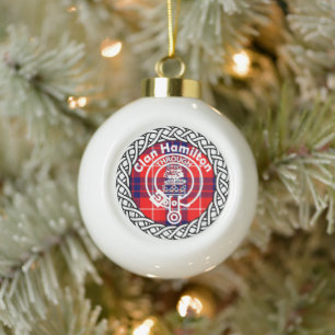 Adorno De Cerámica Tipo Bola Tartan y Escudo del Clan Escocés Hamilton