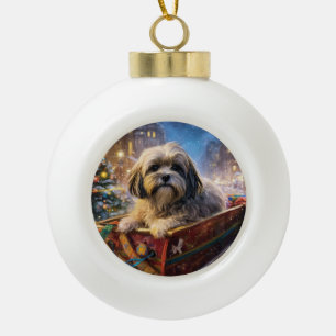Adorno De Cerámica Tipo Bola Temporada festiva de los Navidades Apso de Lhasa