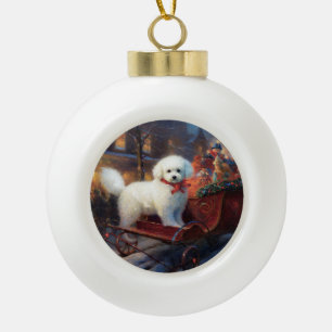 Adorno De Cerámica Tipo Bola Temporada festiva de los Navidades Bichon Frise
