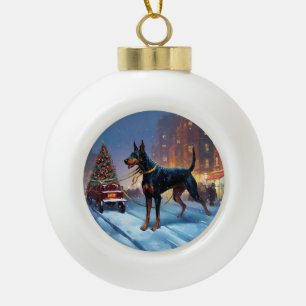 Adorno De Cerámica Tipo Bola Temporada Navideña del Doberman