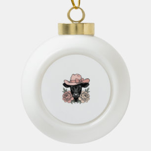 Adorno De Cerámica Tipo Bola Ternera vaquera rosa con peonías vector vintage_1