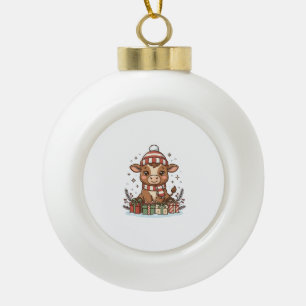 Adorno De Cerámica Tipo Bola Ternero de Navidad lindo con regalos Vintage Vecto