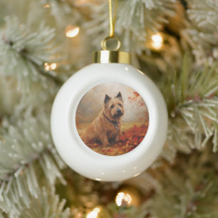 Adorno De Cerámica Tipo Bola Terrier Australiano en otoño inspira caída de hoja