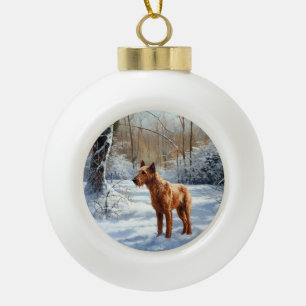 Adorno De Cerámica Tipo Bola Terrier Irlandés Deja que nieve Navidad