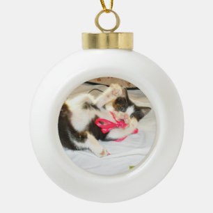Adorno De Cerámica Tipo Bola Texto de foto de gatito, Copo de nieve, Personaliz