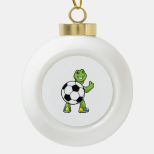 Adorno De Cerámica Tipo Bola Tortuga como jugador de fútbol con pelota de fútbo