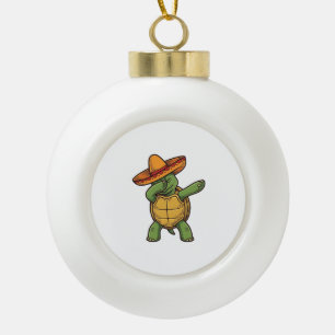 Adorno De Cerámica Tipo Bola Tortuga Dabbing Sombrero Diseño Vector Vintage_1