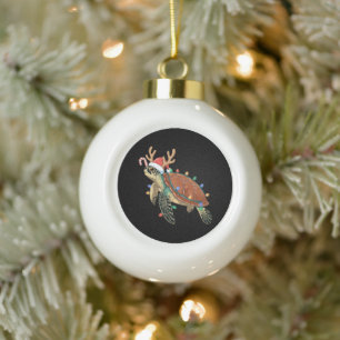 Adorno De Cerámica Tipo Bola Tortuga Marina De Navidad Antleras De Reno Caramel