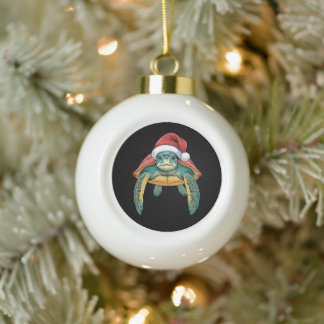 Adorno De Cerámica Tipo Bola Tortuga Marina Navidad Gorro de Santa Océano Marin