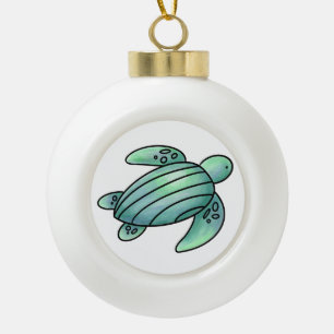 Adorno De Cerámica Tipo Bola tortuga marina pintada con acuarela dibujo animado