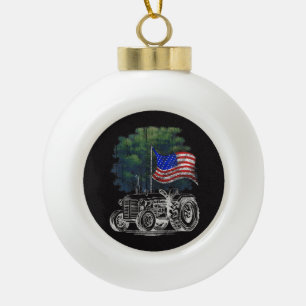Adorno De Cerámica Tipo Bola Tractor agrícola vintage bandera americana patriót