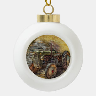 Adorno De Cerámica Tipo Bola Tractor de granjas de cosecha de vintage, antiguo 