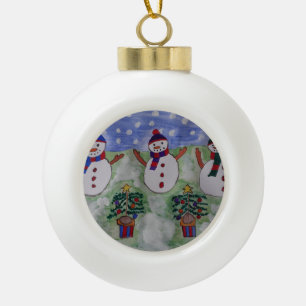 Adorno De Cerámica Tipo Bola Tres Navidades Snowmen