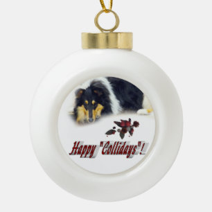Adorno De Cerámica Tipo Bola Tri navidad del color del collie