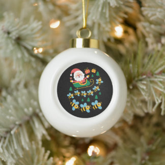 Adorno De Cerámica Tipo Bola Trineo de Santa Navidad Abejas Tirando Fiesta de N