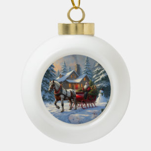 Adorno De Cerámica Tipo Bola Trineo de un caballo de Santa Claus