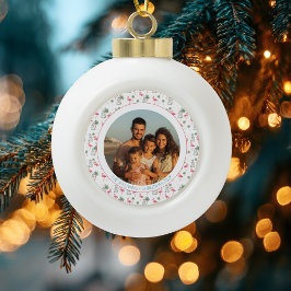 Adorno De Cerámica Tipo Bola Tropical Christmas Pink Flamingo Family Photo