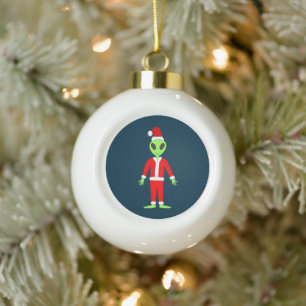 Adorno De Cerámica Tipo Bola UFO Ho Ho Padre Navidad alienígena