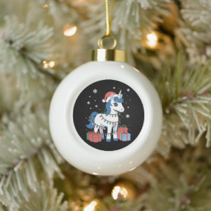 Adorno De Cerámica Tipo Bola Unicornio de Navidad Luces de Gorro de Santa Nieve