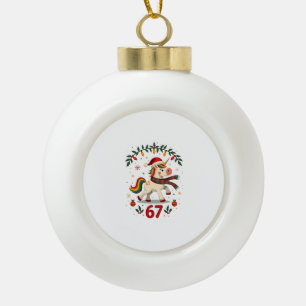 Adorno De Cerámica Tipo Bola Unicornio de Navidad Vintage Cumpleaños 6º Dabbing