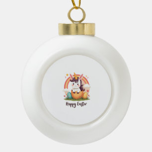 Adorno De Cerámica Tipo Bola Unicornio de Pascua Feliz Vintage Arcoíris Huevo N