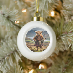 Adorno De Cerámica Tipo Bola Vaca de las Tierras Altas Escocesas Gaitero,