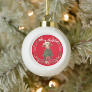 Adorno De Cerámica Tipo Bola Vaca de Navidad alegre linda ternero árbol de Navi
