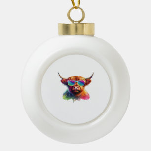 Adorno De Cerámica Tipo Bola Vaca escocesa de Highland en agua colorida de gafa