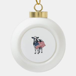 Adorno De Cerámica Tipo Bola Vaca Patriótica Bandera Americana Diseño de Grabad