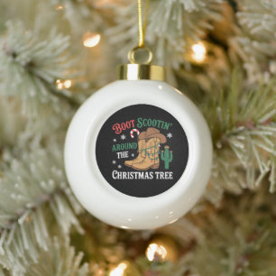 Adorno De Cerámica Tipo Bola Vaquero de Navidad Bailando Alrededor del Árbol de